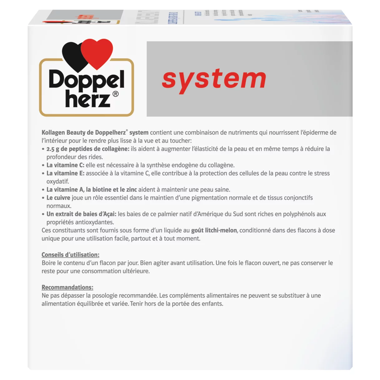 Illustration of the product packaging Doppelherz system KOLLAGEN BEAUTY side view left